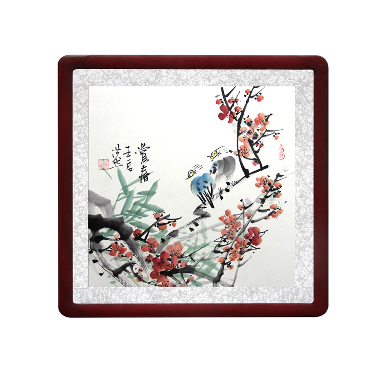 国画斗方带框花鸟画手绘真迹小品画水墨画餐厅客厅挂画牡丹已装裱