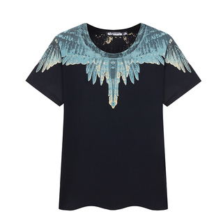 羽毛水滴翅膀印花纯棉圆领衣服