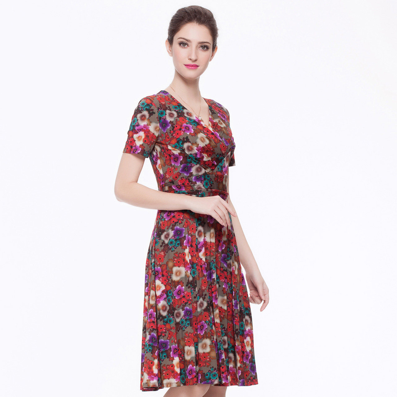 moreline沐兰春夏新款女装针织连衣裙 性感v领短袖连衣裙