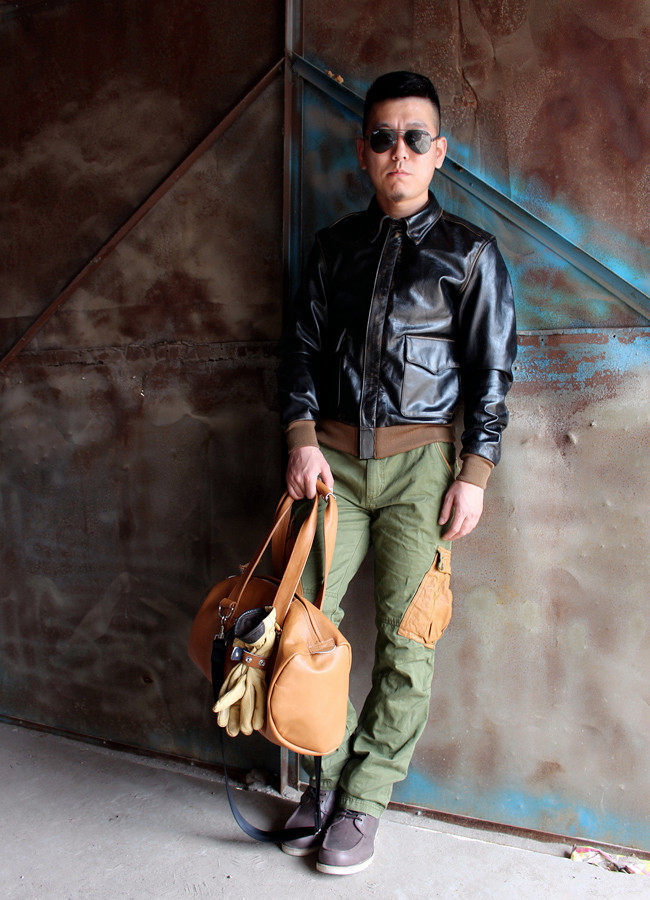 品出东山稀有日产茶芯双色马皮经典a2复古飞行夹克男皮衣真皮修身