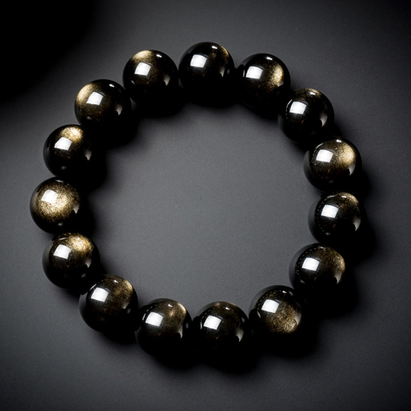 艾得莱德 热卖开光天然双金眼貔丘金曜石手链 黑曜石貔恘貔貅手串