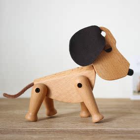 北欧实木小狗玩偶摆件创意家居装饰品原木雕木偶生肖狗摆件礼品物