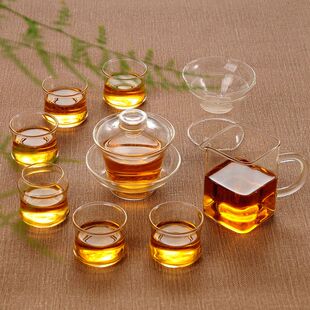 茶具 左茗右器 家用加厚喝茶盖碗泡茶器茶杯 红茶普洱功夫茶具玻璃