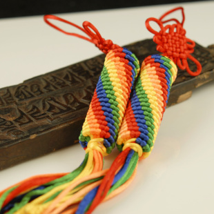 西藏纯手工编织藏式金刚结五彩绳转经筒车挂汽车挂件玉米车挂