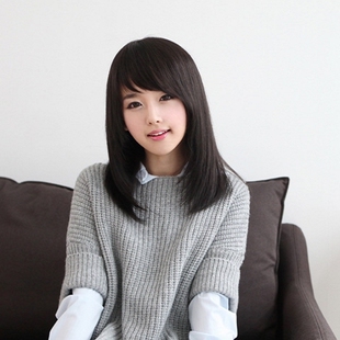 假发 高端真发丝手织假发 真发假发套 梨花发型假发女中长发斜刘海