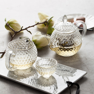 朵颐 春夏耐热玻璃茶壶奶壶 创意玻璃花茶壶 水果壶泡茶壶 菠萝壶