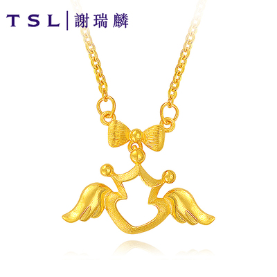tsl/谢瑞麟黄金项链蝴蝶结皇冠天使翅膀吊坠足金锁骨套链女yg850