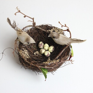 藤编 爆款热卖 藤编鸟巢 创意高仿真鸟巢 鸟窝 鸟蛋 装饰软装实景道具