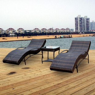 沙滩椅 户外躺床 休闲沙滩椅 游泳池躺椅 藤椅躺椅 阳台花园藤编躺椅
