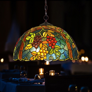 吊灯hauty 餐厅灯吧台阳台彩色玻璃装饰吊灯 蒂凡尼灯复古典葡萄吊灯