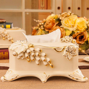 摆件 奢华欧式纸巾盒复古 摆件陶瓷抽纸盒 高档美式家居用品客厅装饰