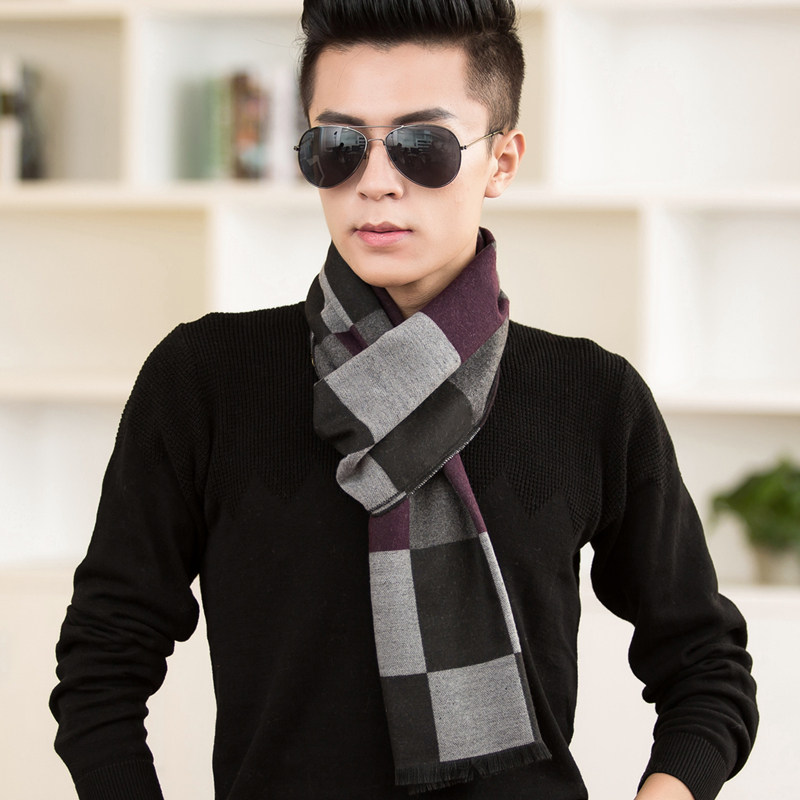上海故事 秋冬季保暖百搭男士桑蚕丝拉绒围巾真丝男围巾围脖礼盒