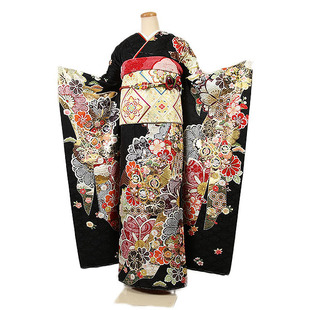 日本代购 高端女士和服 京友禅正绢高级振袖传统长款正装黑底