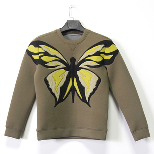 情侣装 秋冬季男士卫衣 情侣装 潮牌蝴蝶贴布刺绣太空棉圆领套头加厚