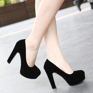 2015秋季新款高跟鞋圆头粗跟单鞋防水台夜店公主女鞋黑色工作鞋潮