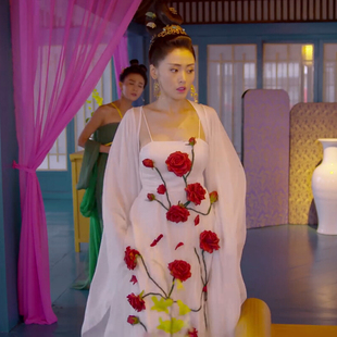 太子妃升职记张天爱同款衣2016新款独家白色抹胸长裙玫瑰小礼服女