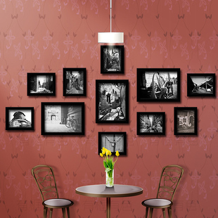 复古怀旧墙画沙发背景装饰画咖啡馆餐厅酒吧壁画黑白有框画老照片