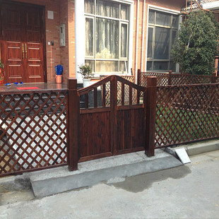 定做户外防腐木栅栏门双开木门碳化木庭院阳台网格花园小木门围栏