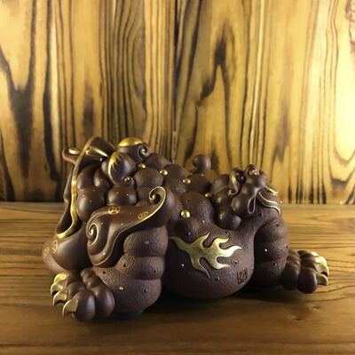 周健 财运当头 新款 24k真金 宜兴名家紫砂雕塑 金蟾茶道摆件礼品