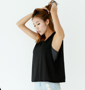 健身运动无袖衣 韩国正品代购 户外跑步外搭无袖短款上衣