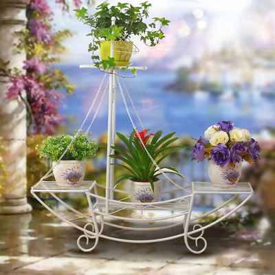 新滢欧式铁艺花架 新款船造型落地式 室内外铁艺花几 家居花盆架