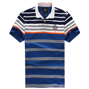 金鲨鱼正品男装春夏新品纯棉翻领条纹男士短袖拼色t恤 atx21216