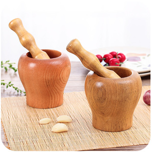 实木捣蒜罐 中药研磨器蒜臼木臼擂钵蒜泥 木捣药罐药盅 压蒜器