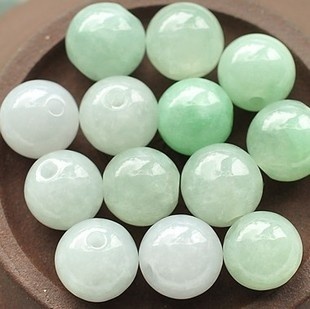 正品天然翡翠缅甸玉a货 diy散珠配珠子圆珠玉珠子批发 冰白豆色