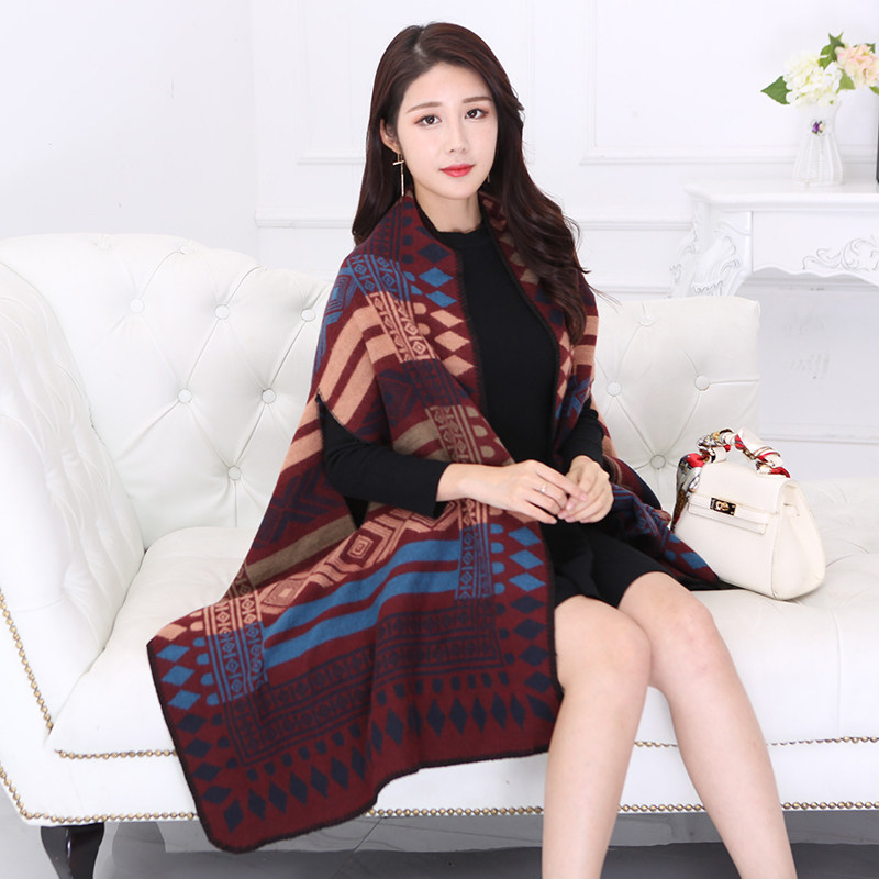 【天天特价】可以穿的双面围巾袖洞披肩保暖两用女仿羊绒斗篷披肩