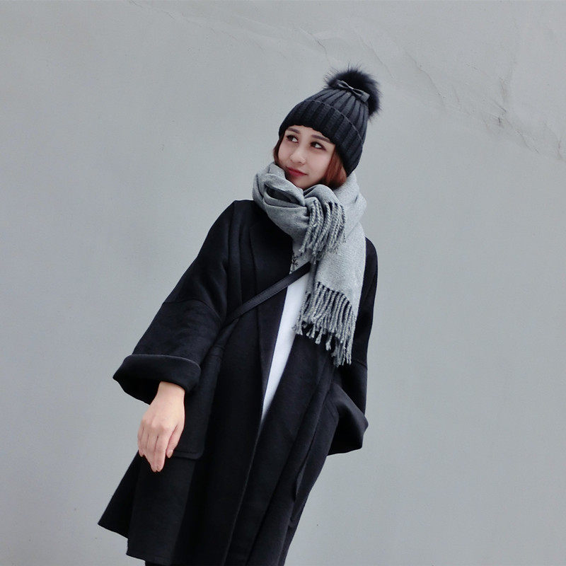 【狠赵狠蛇蛇】韩版西装领双面呢羊绒大衣宽松毛呢外套女中长款