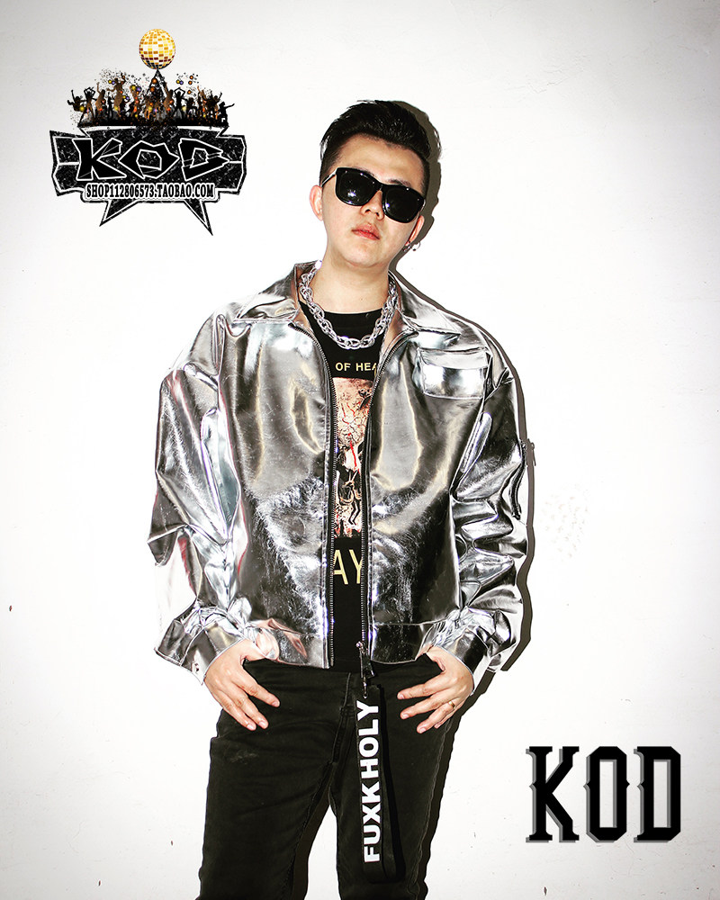 kod演出服酒吧夜店dj歌手gd权志龙吴亦凡同款银色皮衣外套