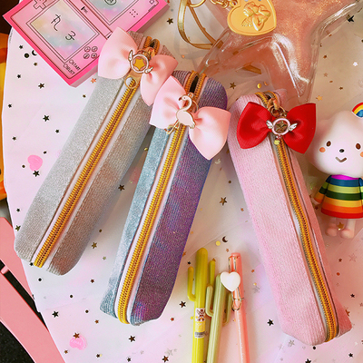 自制日系原宿风少女心学生文具笔袋软妹闪亮软妹粉挂件文具收纳袋