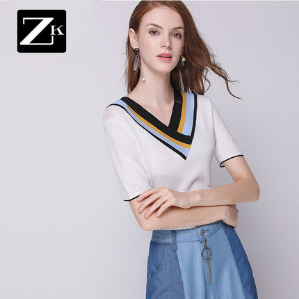 zk不规则t恤女装修身显瘦衣服短款体恤上衣小衫2017夏装新款潮cb_7折