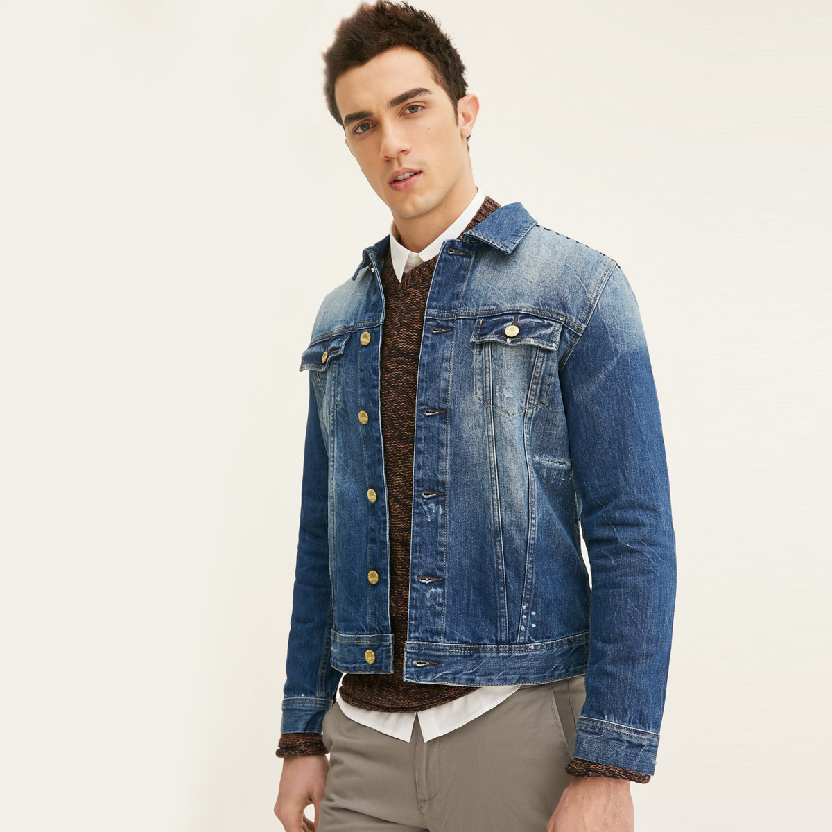 jackjones杰克琼斯男装新款纯棉磨破牛仔上衣夹克外套o|216357505