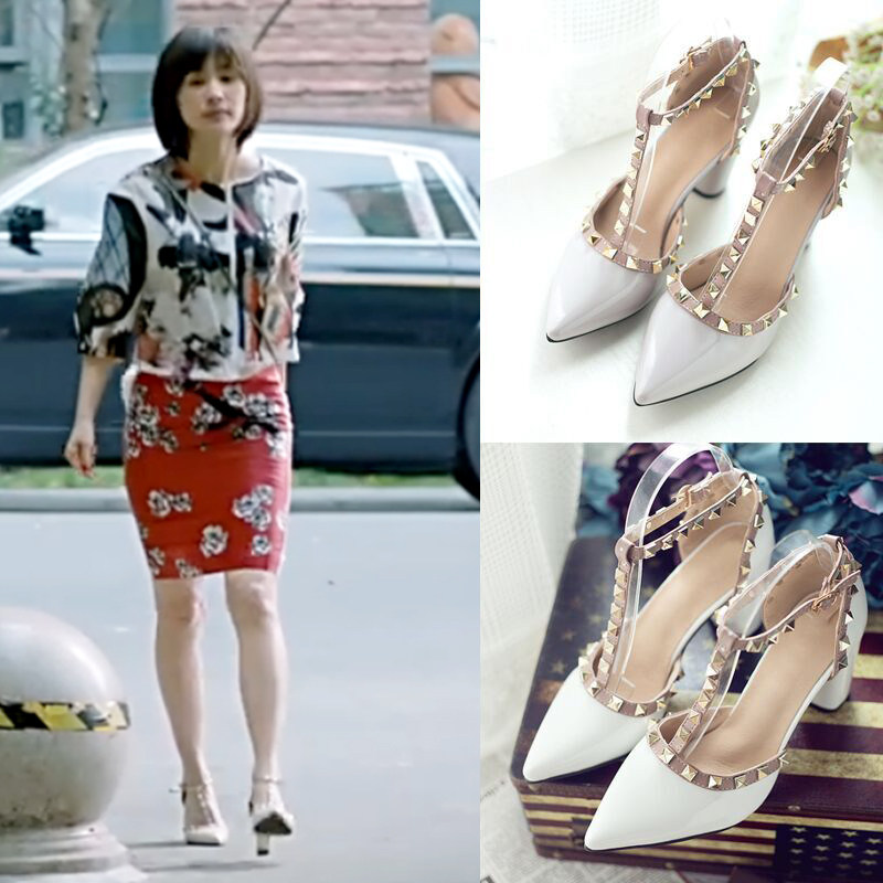 欢乐颂曲筱绡同款高跟夏季凉鞋女学生韩版潮粗跟欧美中跟尖头显瘦