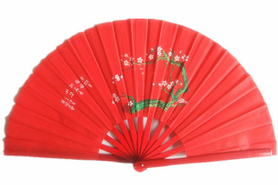 批发梅花图太极扇红面红竹扇骨跳舞秧歌扇舞蹈道具舞台表演扇子
