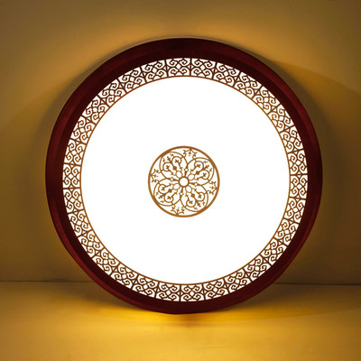 现代中式吸顶灯圆形书房卧室灯过道走廊led灯具实木亚克力客厅灯