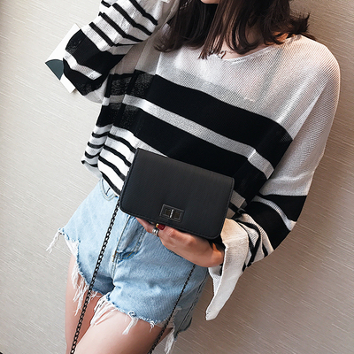 ins爆款包2017新款ulzzang包包女韩版链条小方包锁扣单肩斜挎女包