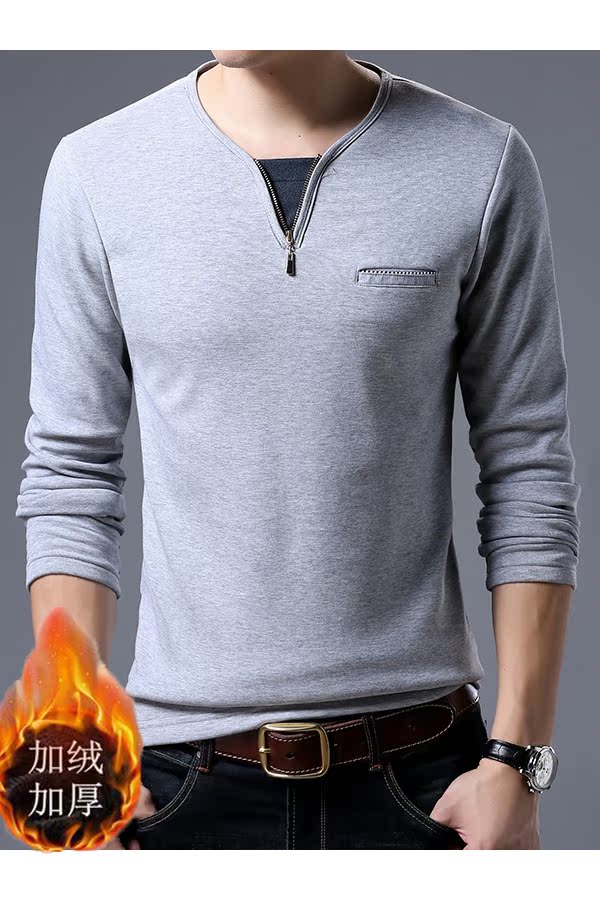 新款加绒加厚男士韩版修身保暖内衣可外穿潮流秋衣单件上衣外穿冬