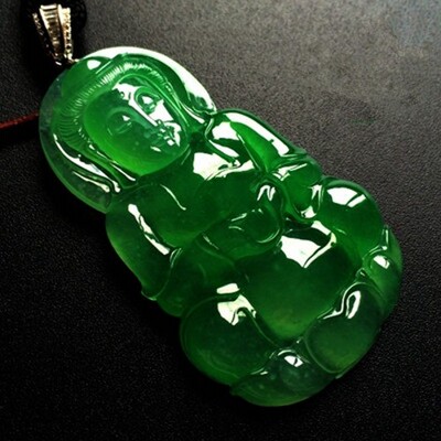 缅甸天然翡翠观音吊坠正品男款冰种阳绿满绿色a货观音玉挂件证书