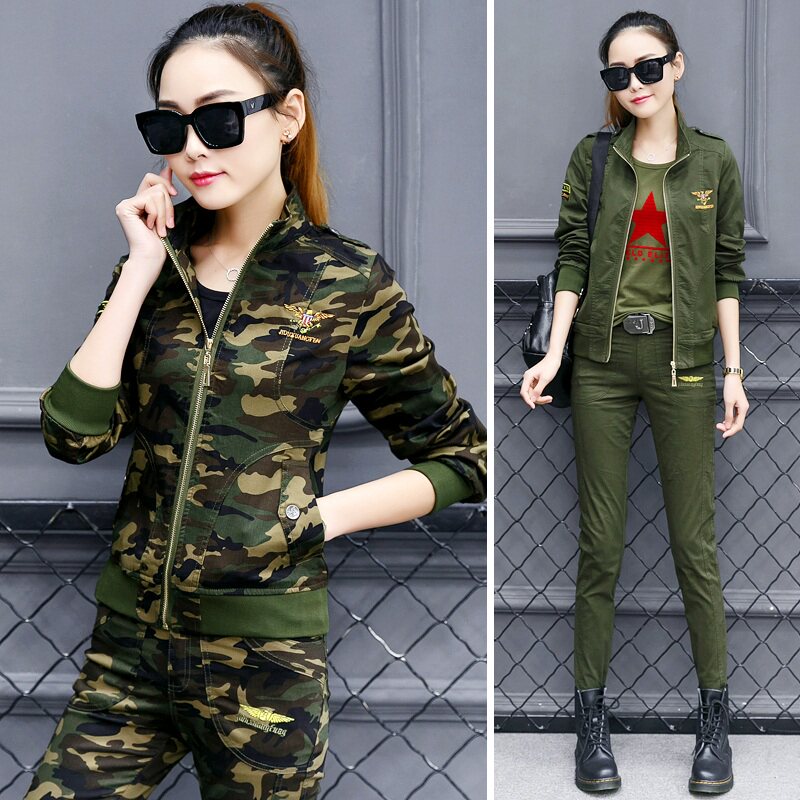学生户外军迷军工装女装秋装短款长袖外套长裤纯棉修身三3件套装