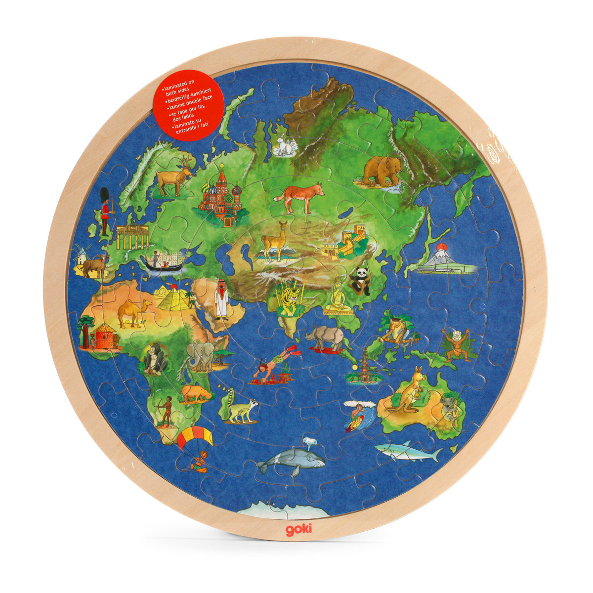 德国goki 双面世界地图拼板 儿童宝宝早教拼图 地理知识学习