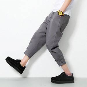 日系复古小脚8八分掉档裤哈伦裤男夏季宽松大码哈龙裤掉档裤子潮