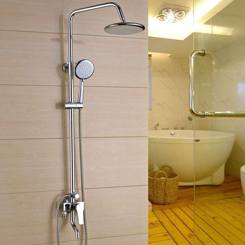 浴室全铜明装淋浴花洒套装 沐浴冷热混水阀水龙头 淋雨明管升降杆