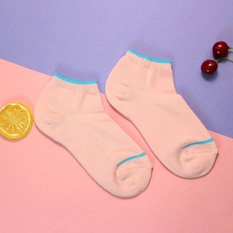 阪织屋秋冬素色彩条内毛圈低筒袜透气短袜女 浅口低帮袜