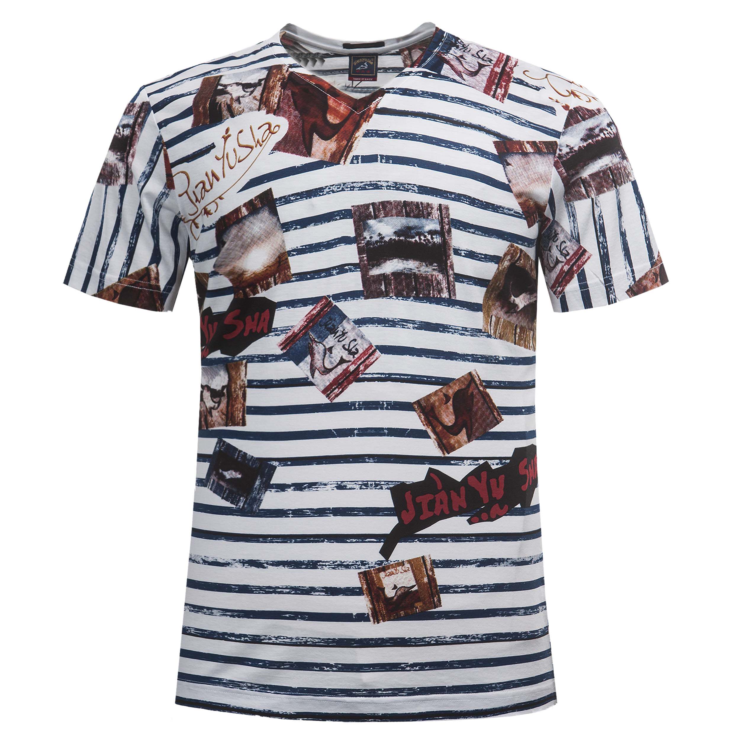 箭鱼鲨男装 春夏季上新 男士正品棉混纺时尚商务休闲v领短袖t恤