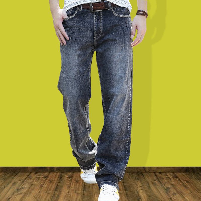 秋冬休闲宽大脚围男士直筒牛仔裤粗腿大码宽松加长裤男阔腿裤子潮