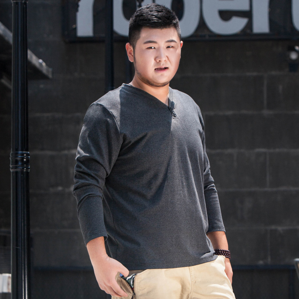 新品男士t恤加肥加大码短袖宽松v领特大号潮胖子肥佬6xl男装小衫