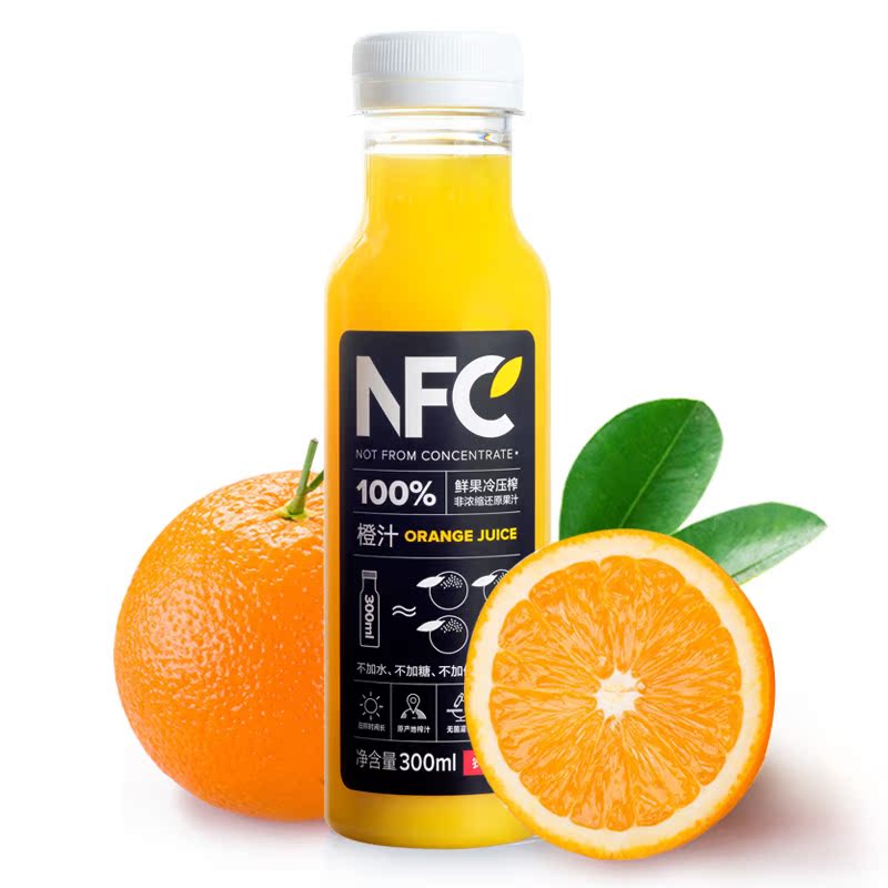 農夫山泉nfc100%鮮果冷壓榨橙汁飲品300ml*6瓶組合非濃縮還原果汁