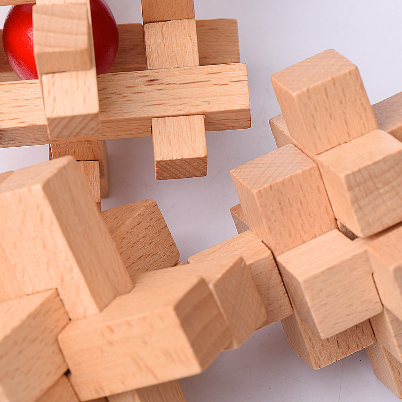 孔明锁鲁班锁解锁儿童益智玩具五件套装榉木材质儿童益智玩具